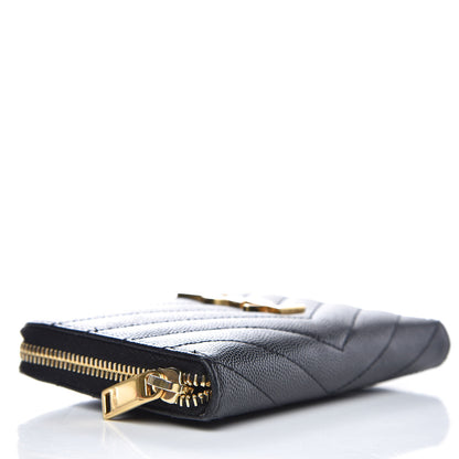 Saint Laurent Grain De Poudre Matelasse Chevron Monogram Zip Around Wallet Black 4 of 13