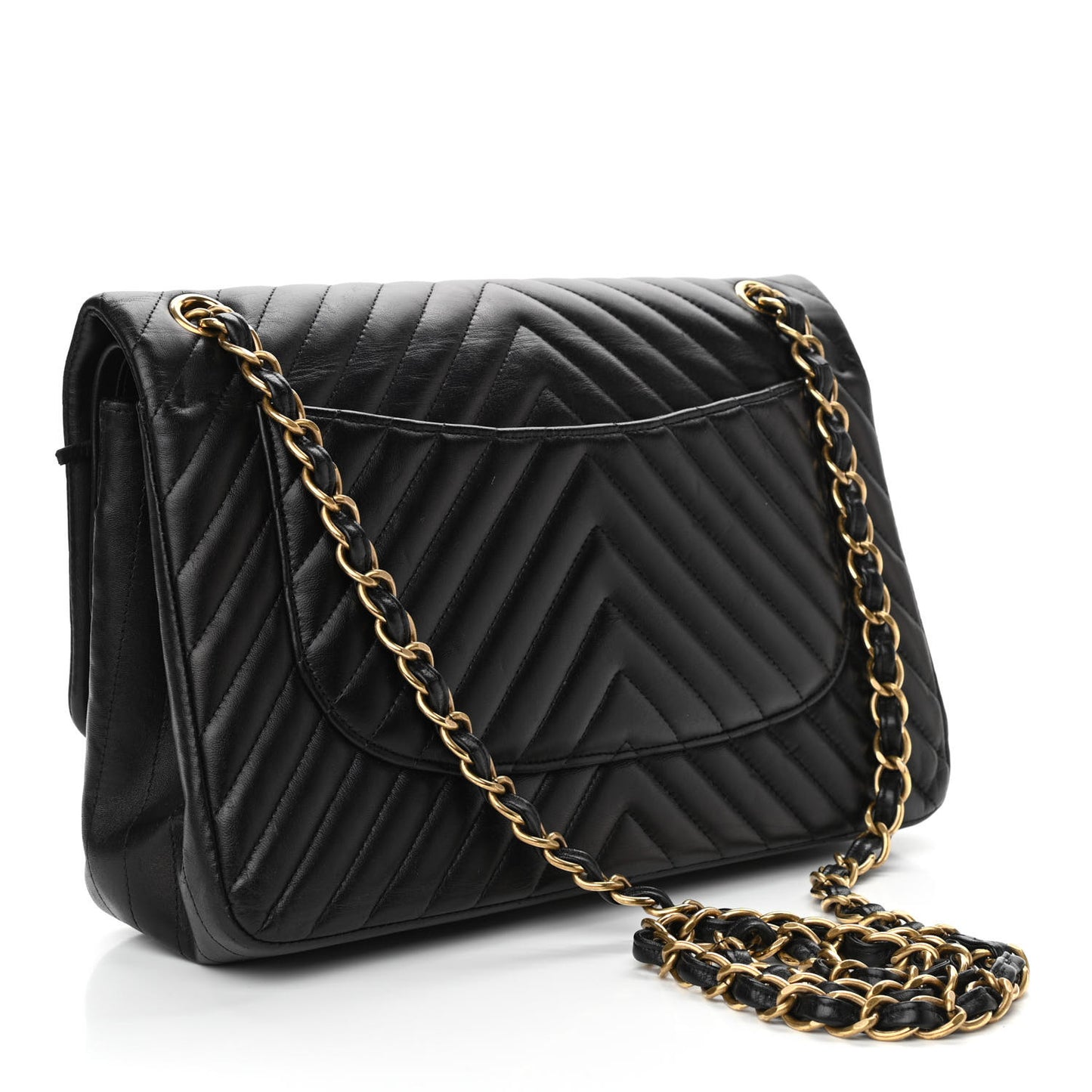 Lambskin Chevron Quilted Jumbo Double Flap Black