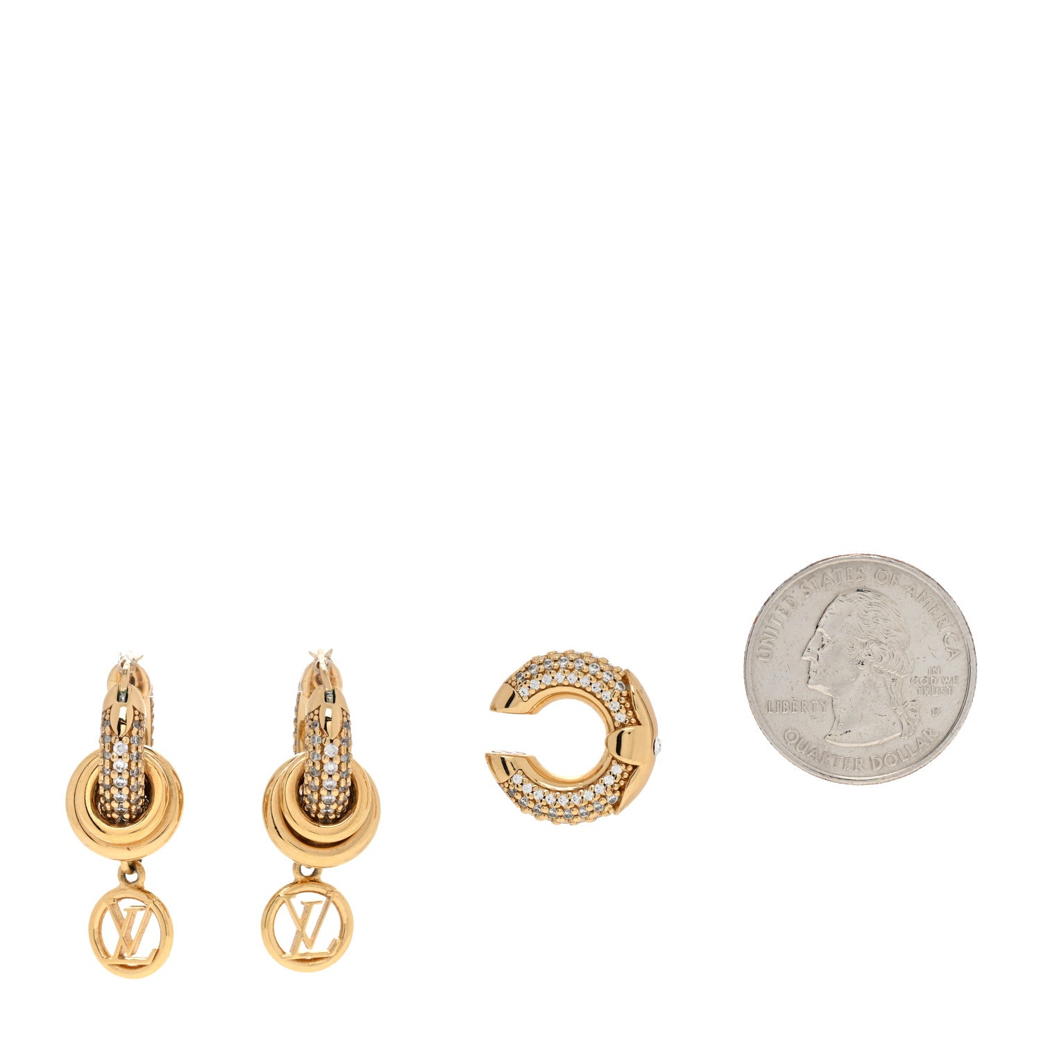 Louis Vuitton Metal Crystal Nano Louise Hoop Earrings Gold 2 of 5