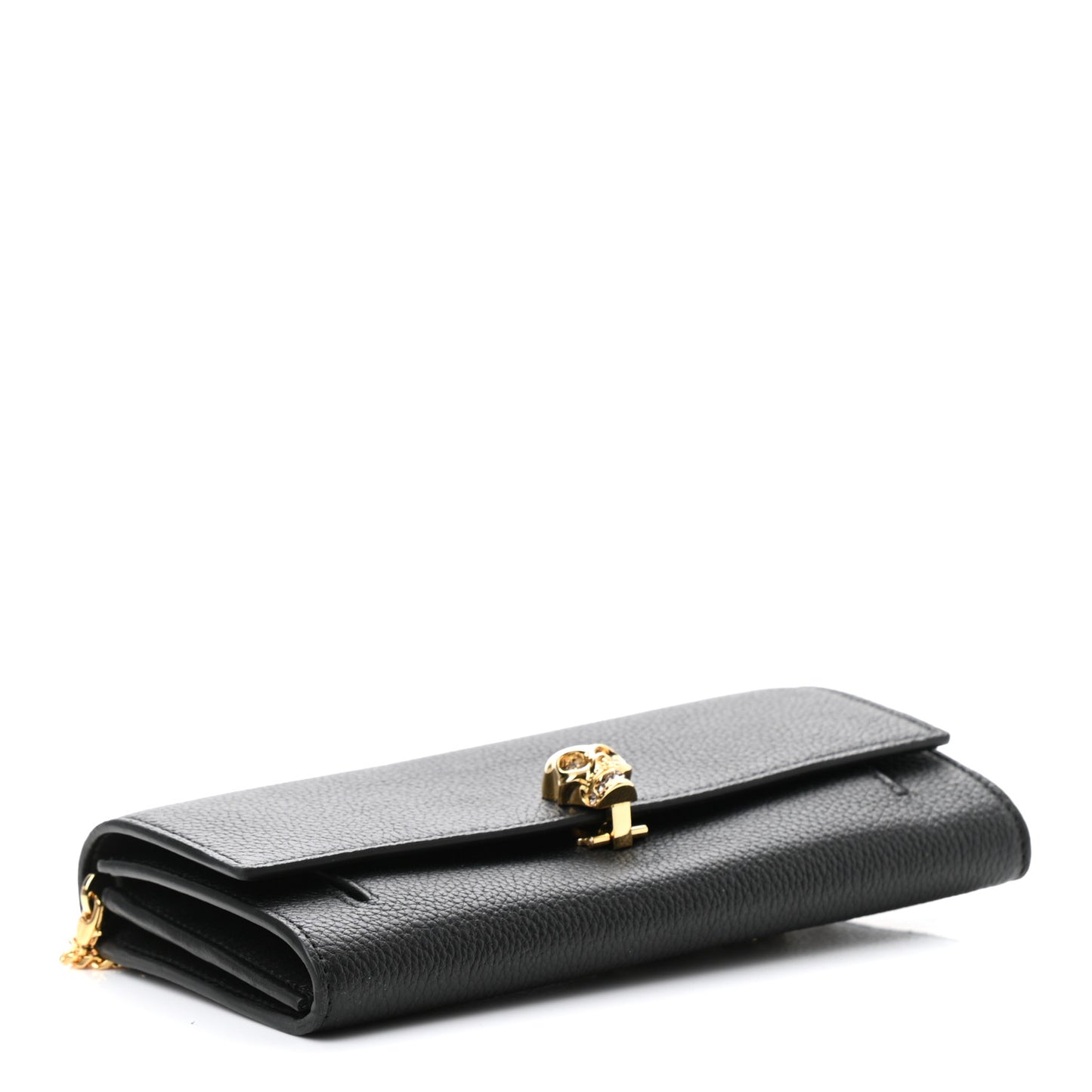 Pebbled Calfskin Skull Wallet on Chain Black
