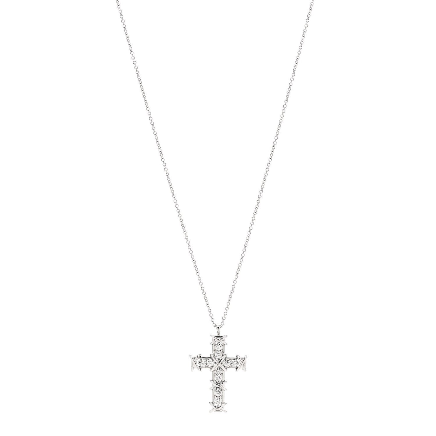 Platinum Diamond Schlumberger Ten Stone Cross Pendant Necklace