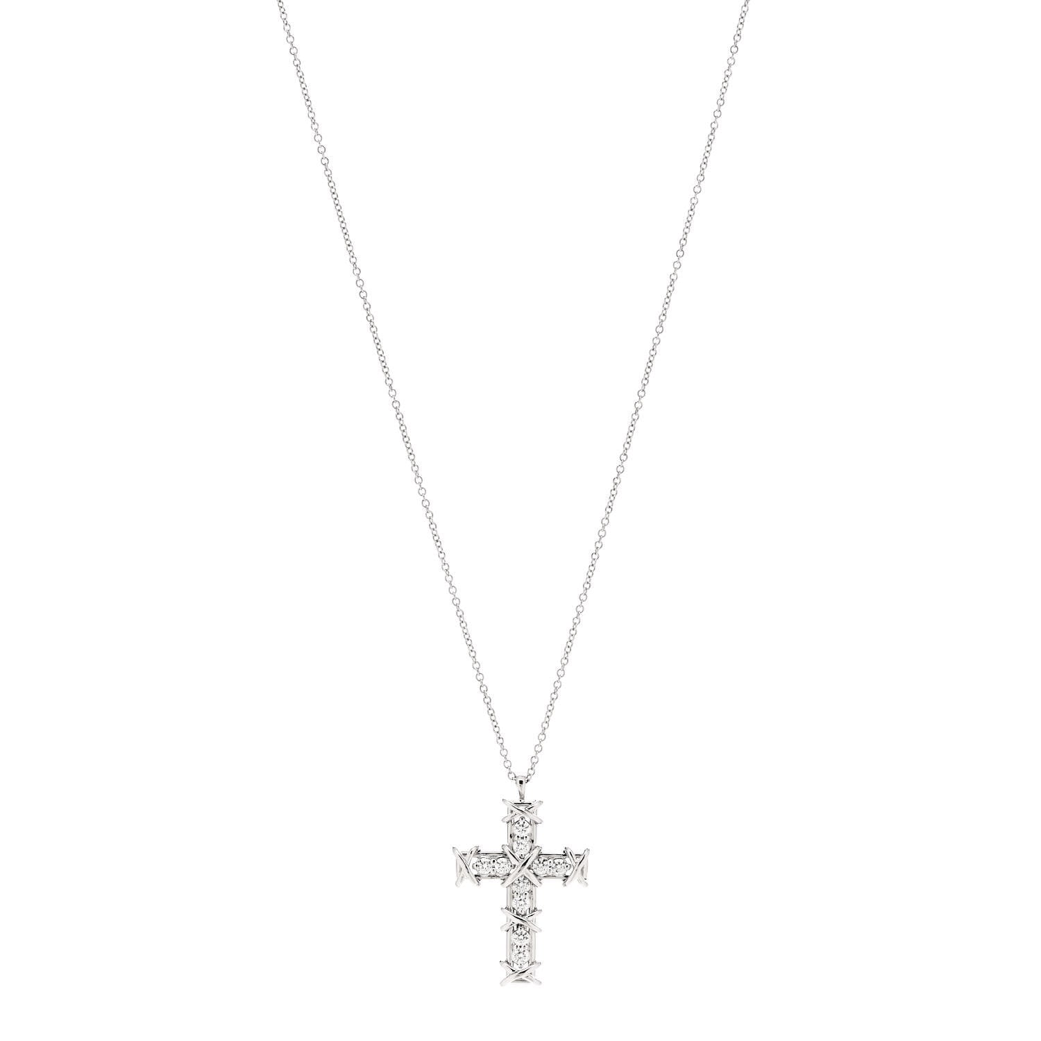 Tiffany Platinum Diamond Schlumberger Ten Stone Cross Pendant Necklace 1 of 7
