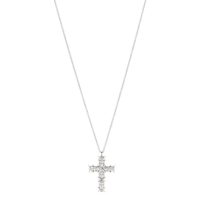 Tiffany Platinum Diamond Schlumberger Ten Stone Cross Pendant Necklace 1 of 7