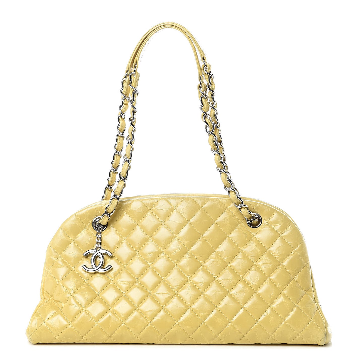 Glazed Calfskin Quilted Medium Just Mademoiselle Bowling Bag Yellow