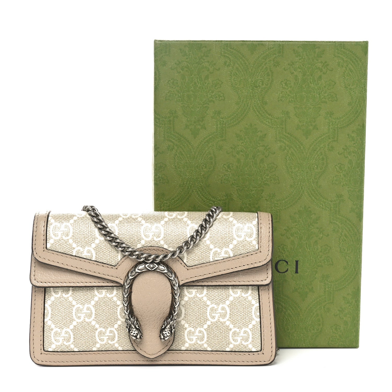 Gucci GG Supreme Monogram Textured Dollar Calfskin Super Mini Dionysus Shoulder Bag Beige Mystic White Oatmeal 10 of 10