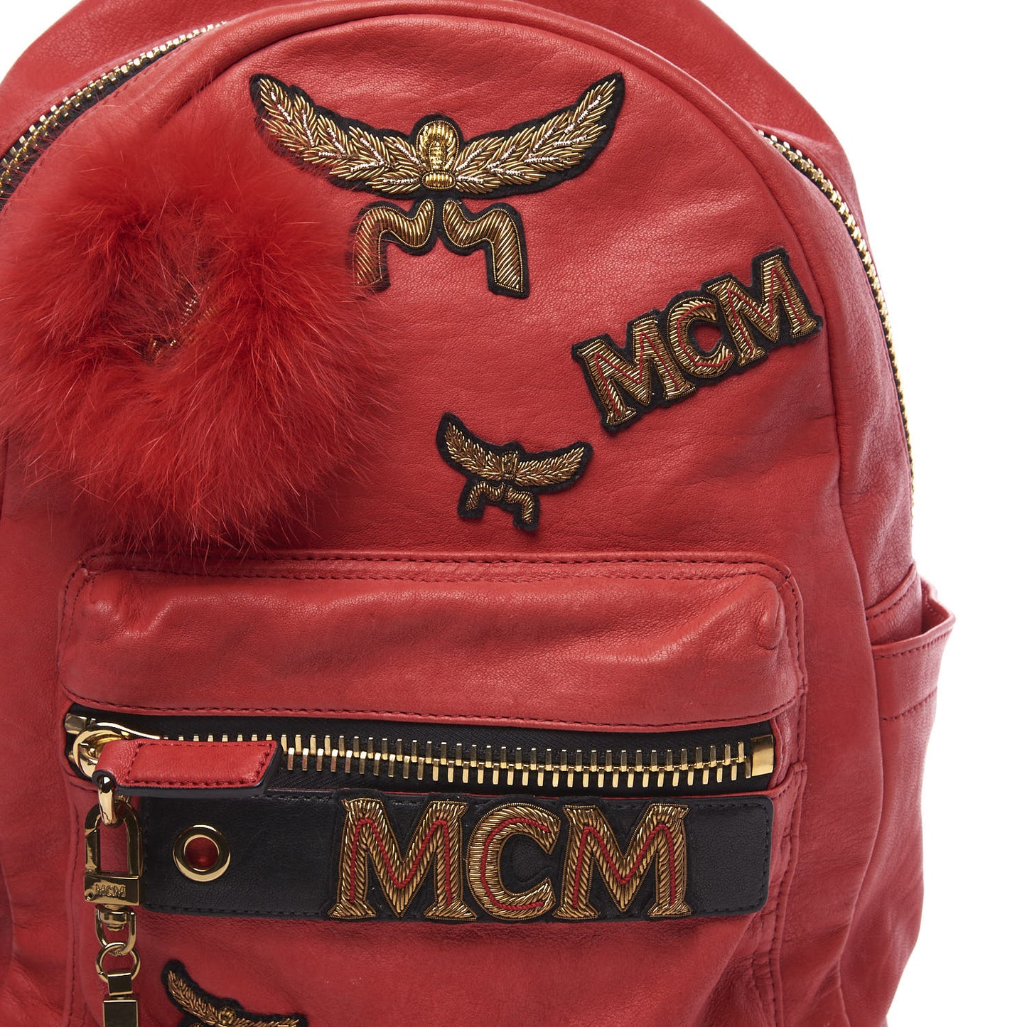 Lambskin Fox Fur Small Stark Insignia Backpack Red