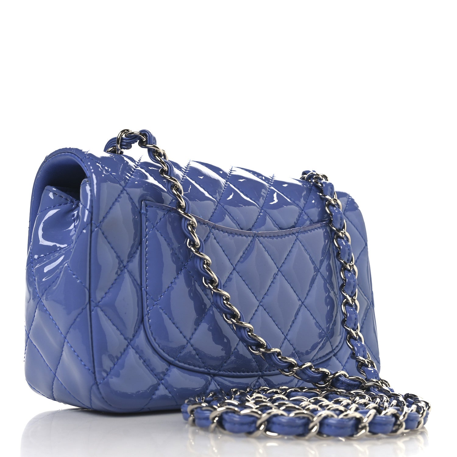 Chanel Patent Calfskin Quilted Mini Rectangular Flap Blue 3 of 13