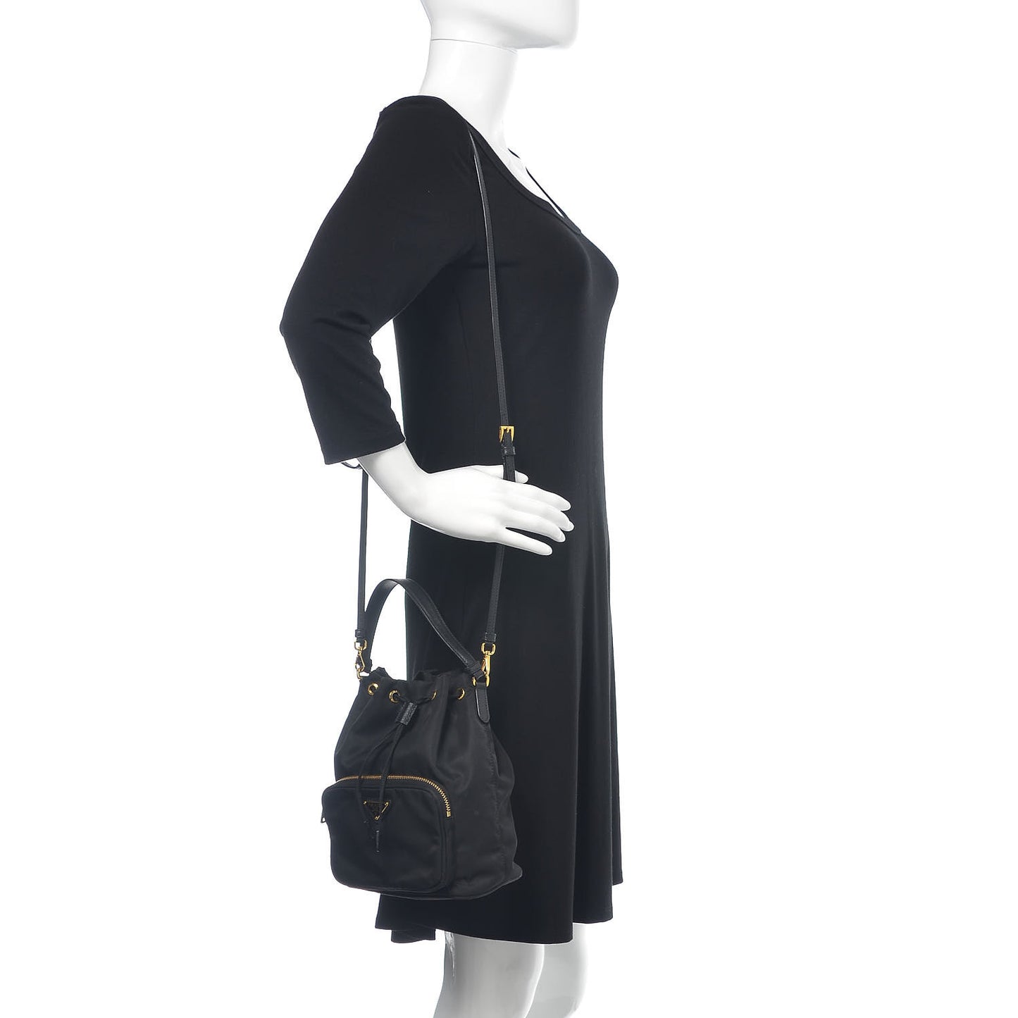 Saffiano Tessuto Nylon Mini Bucket Crossbody Bag Black