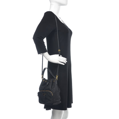 Prada Saffiano Tessuto Nylon Mini Bucket Crossbody Bag Black 2 of 13