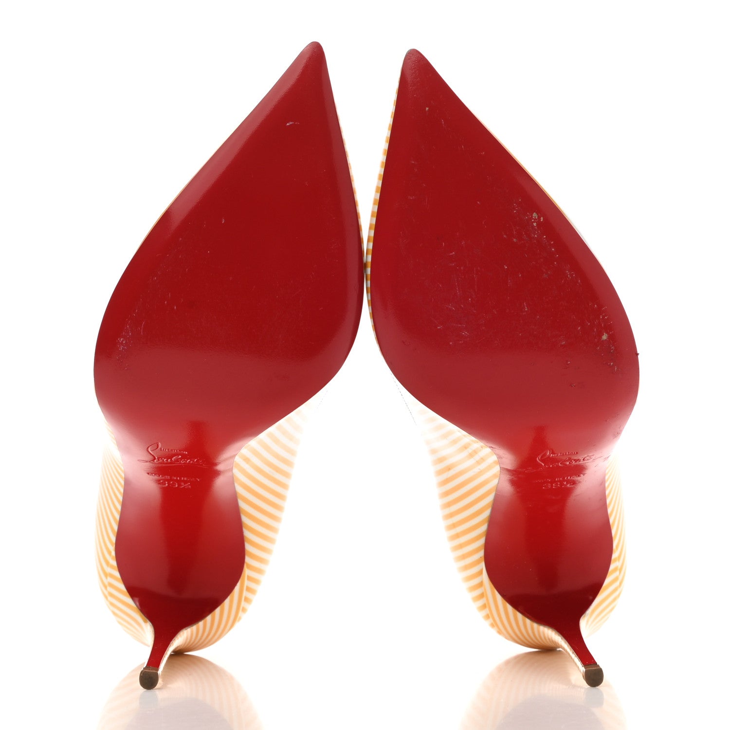Christian Louboutin Patent Pigalle Follies Stripes 100 Pumps 39.5 Banana White 6 of 9