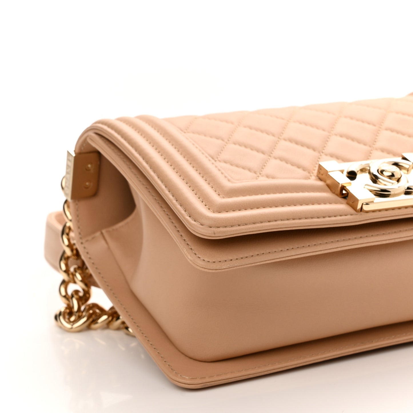 Calfskin Quilted Small Boy Flap Beige