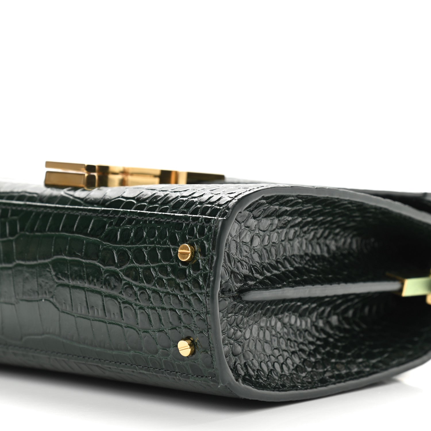 Saint Laurent Calfskin Crocodile Embossed Mini Classic Monogram Cassandra Top Handle Green 8 of 8