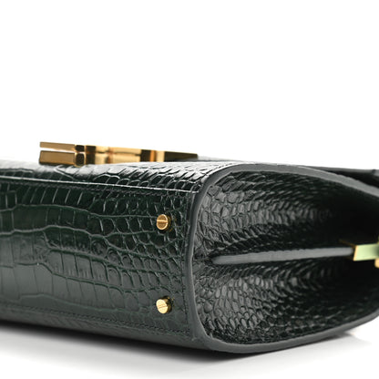 Saint Laurent Calfskin Crocodile Embossed Mini Classic Monogram Cassandra Top Handle Green 8 of 8