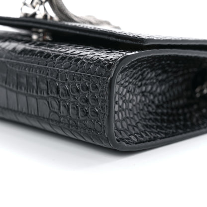 Saint Laurent Calfskin Crocodile Embossed Small Classic Monogram Kate Tassel Satchel Black 10 of 10