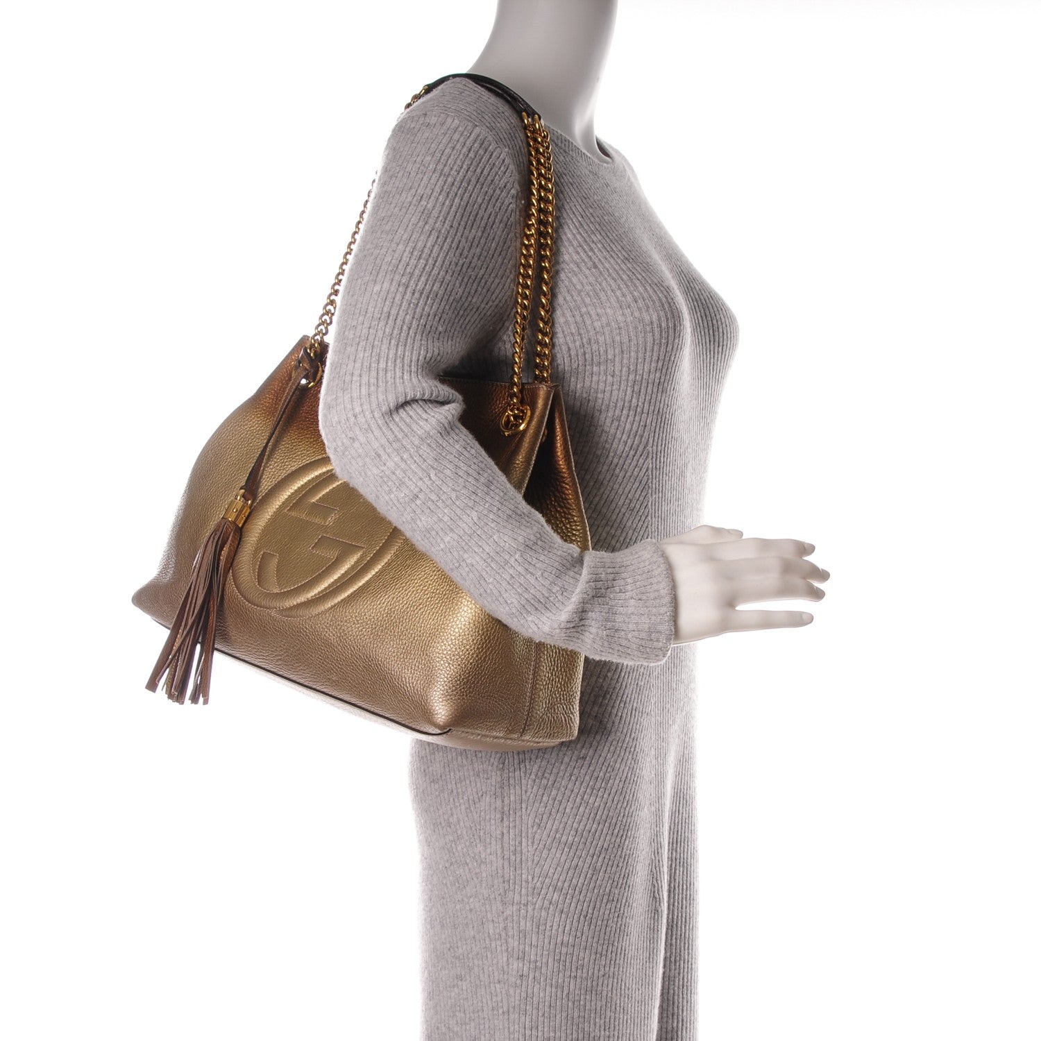 Gucci Metallic Pebbled Calfskin Medium Soho Chain Shoulder Bag Gold Ombre 2 of 7