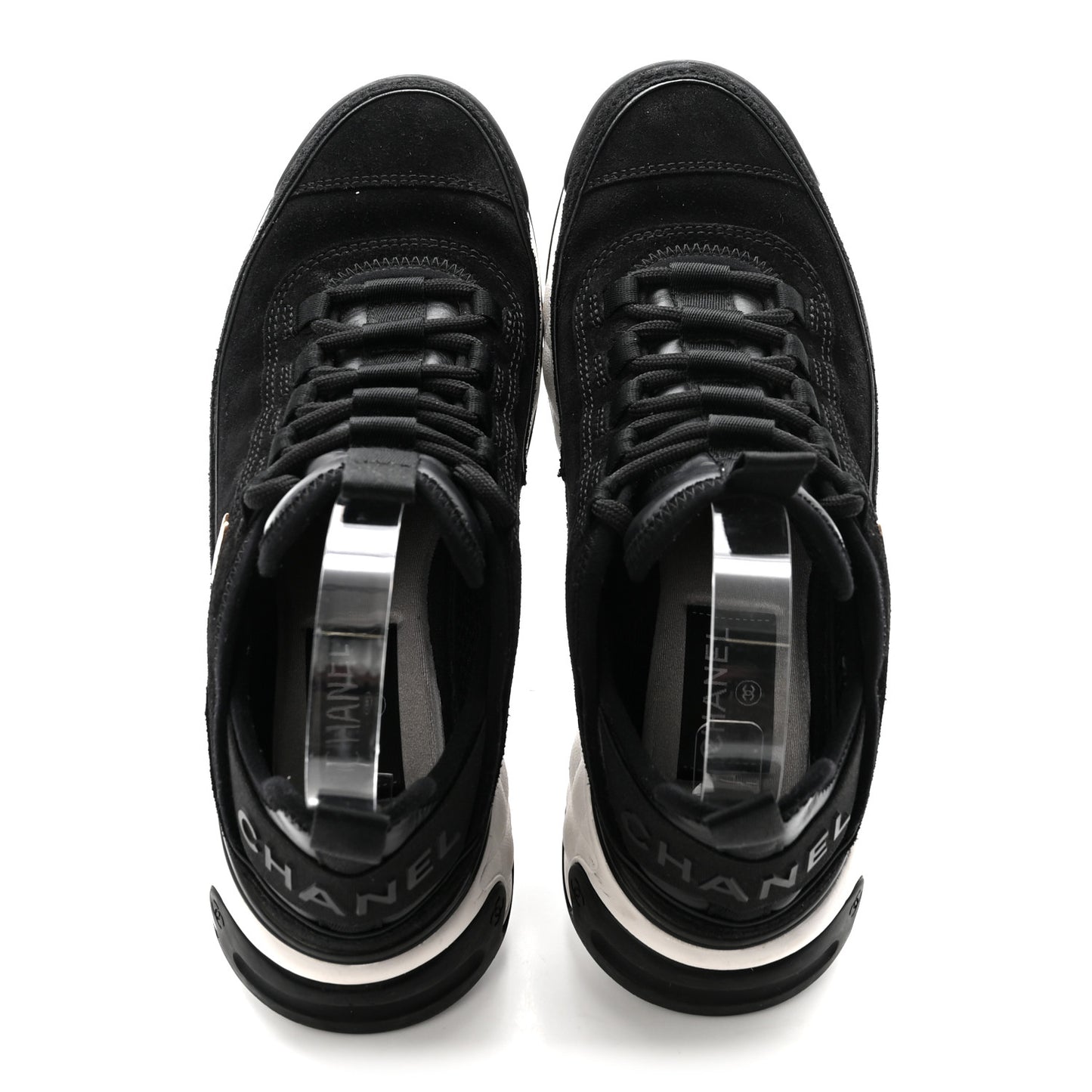 Suede Calfskin Nylon Grosgrain CC Sneakers 37 Black