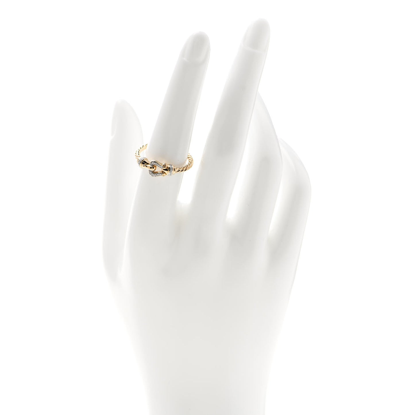 18K Yellow Gold Diamond Petite Buckle Cable Ring 53 6.5