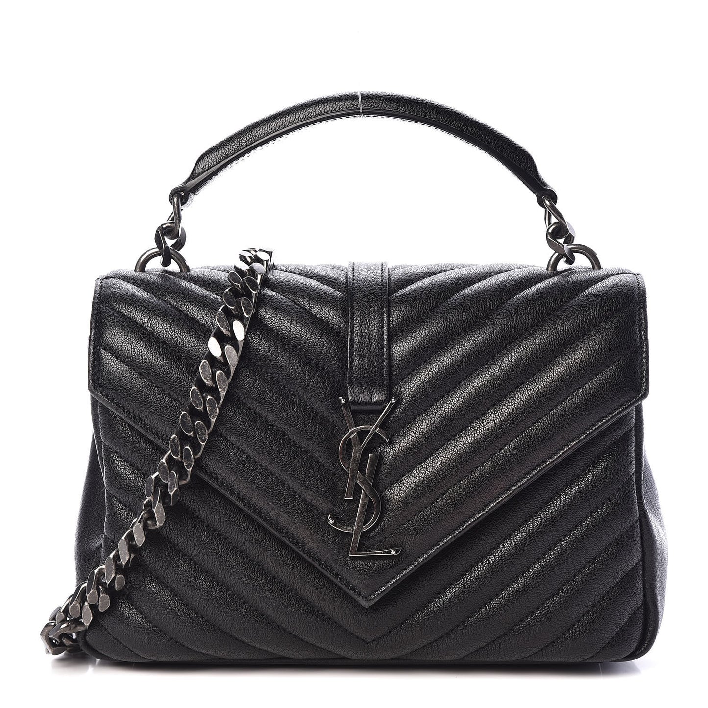 Sheepskin Matelasse Chevron Monogram Medium College Bag Black