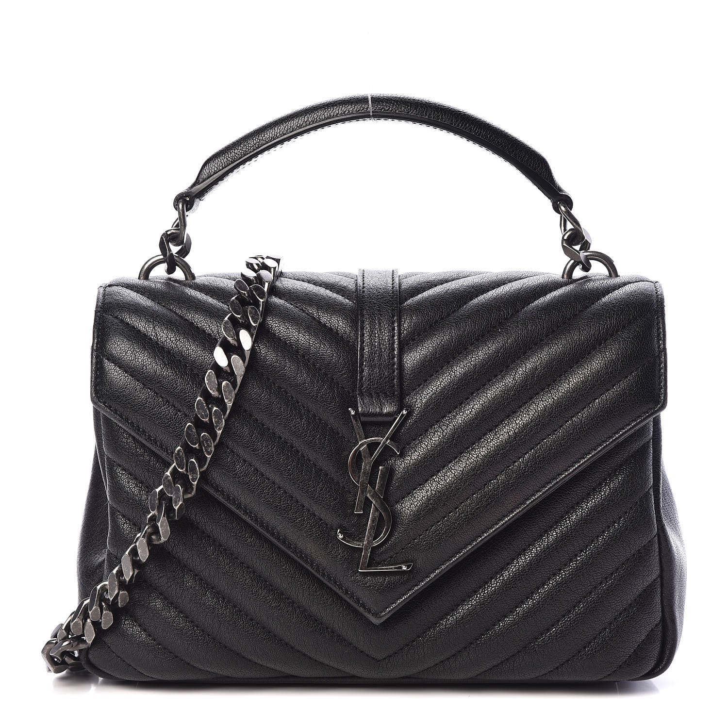 Saint Laurent Sheepskin Matelasse Chevron Monogram Medium College Bag Black 1 of 8