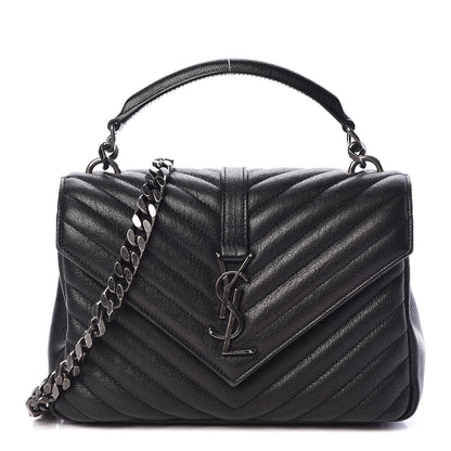 Saint Laurent Sheepskin Matelasse Chevron Monogram Medium College Bag Black 1 of 8