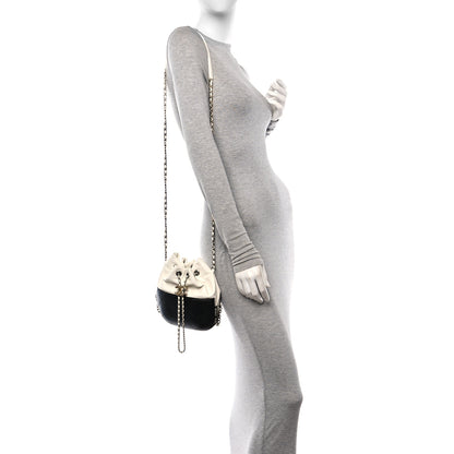 Chanel Aged Calfskin Quilted Small Gabrielle Bucket White Black 2 of 10
