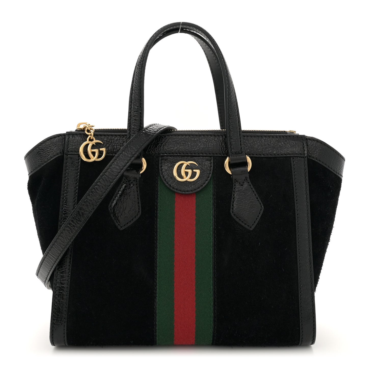 Suede Patent GG Web Small Ophidia Tote Bag Black