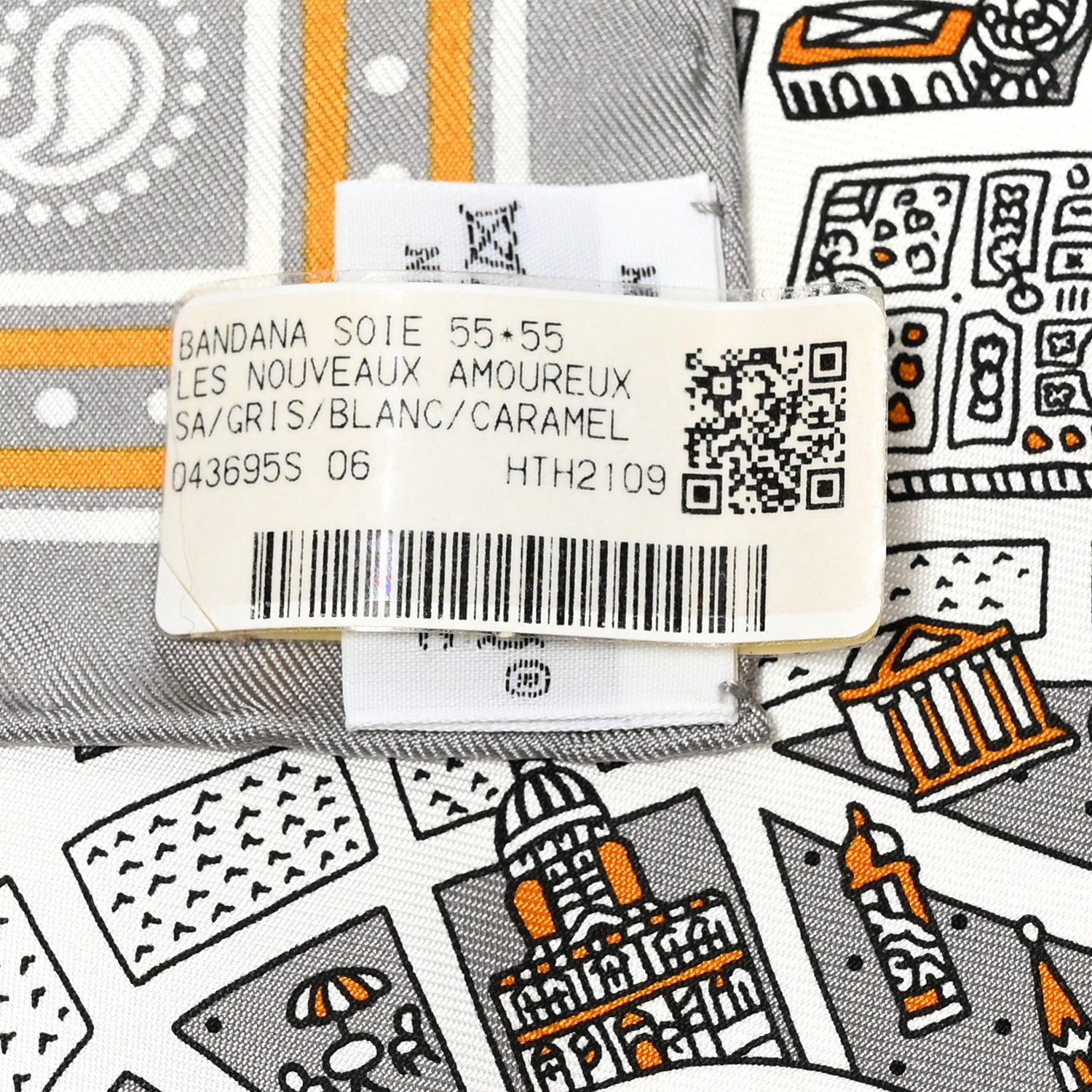 Hermes Silk Les Nouveaux Amoureux de Paris Bandana Scarf 55 Gris White Caramel 3 of 5