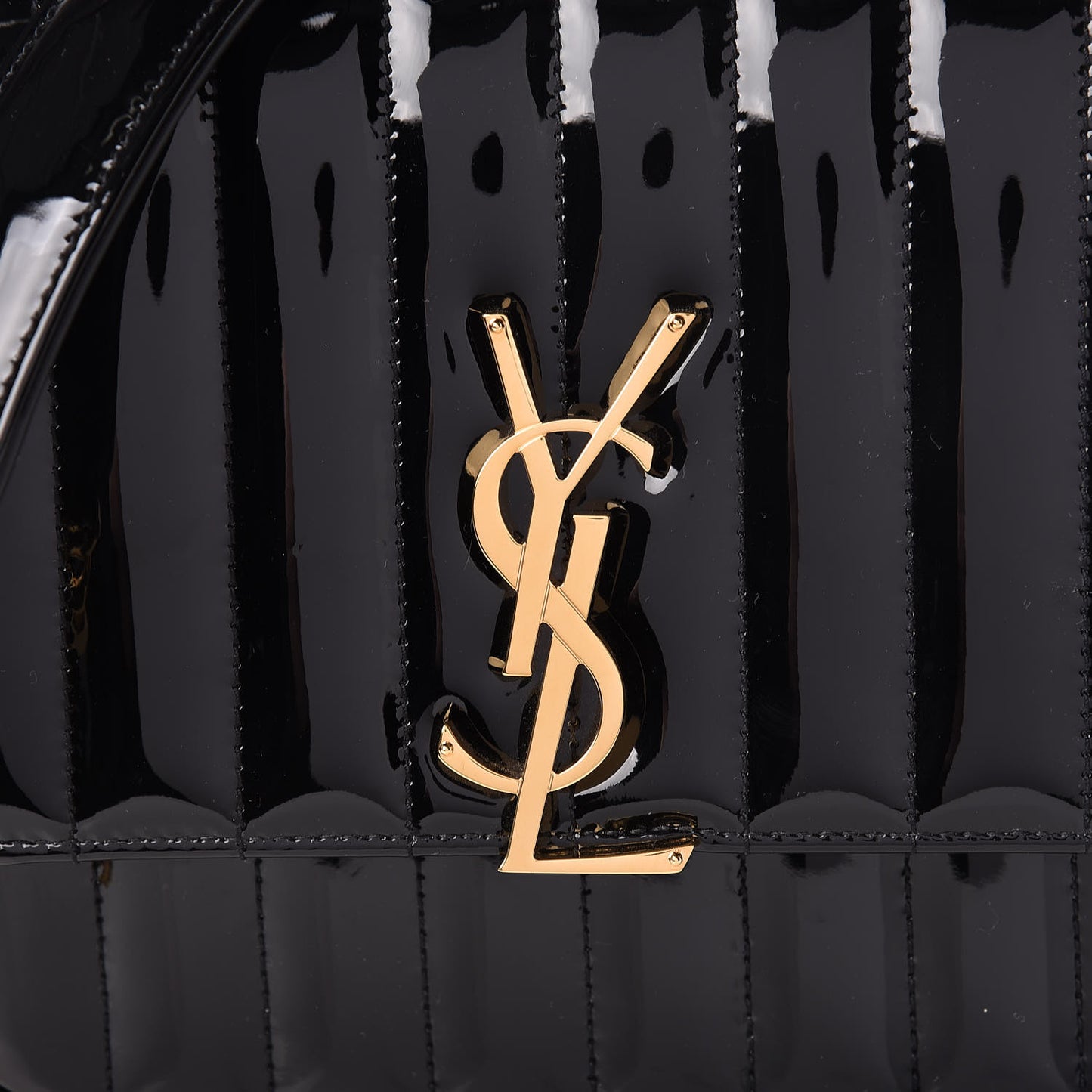 Patent Calfskin Matelasse Monogram Medium Vicky Chain Bag Black