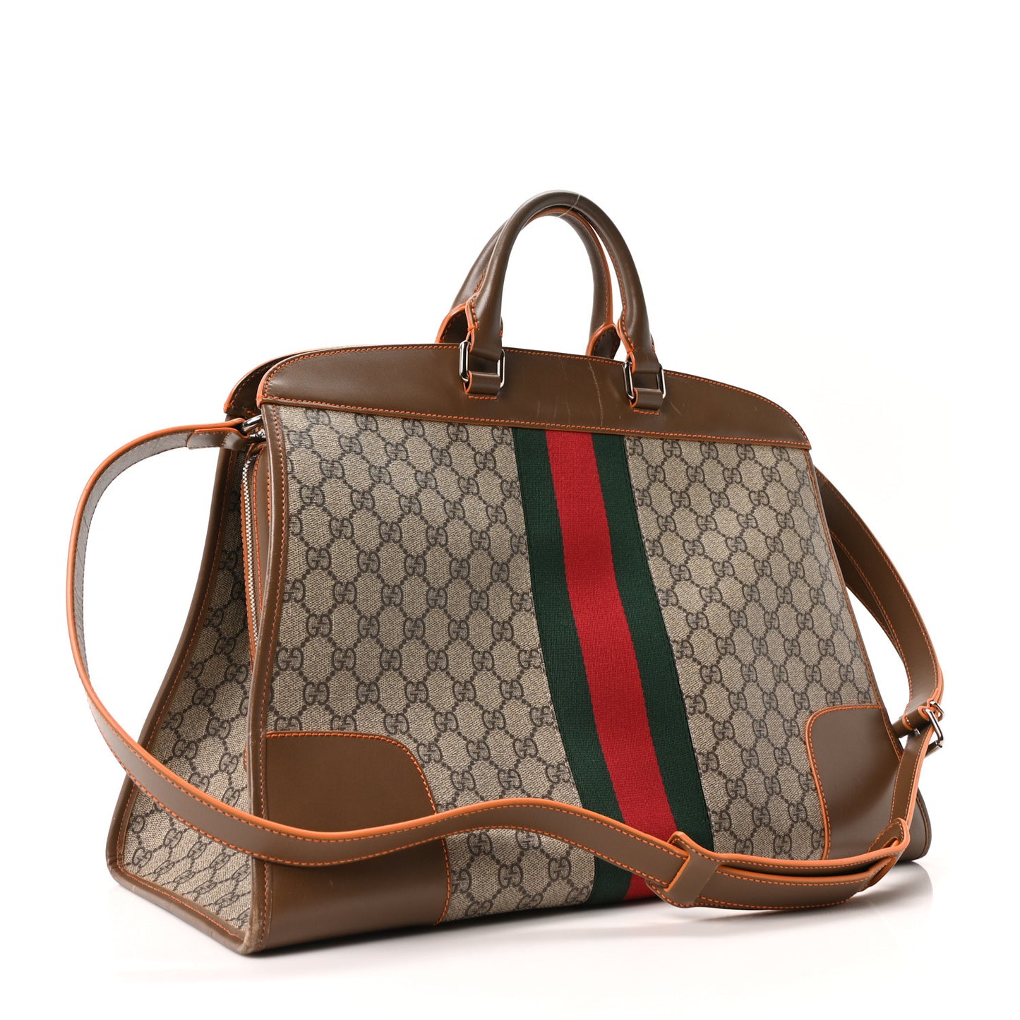 GG Supreme Monogram Medium Web Duffle Beige Brown Orange