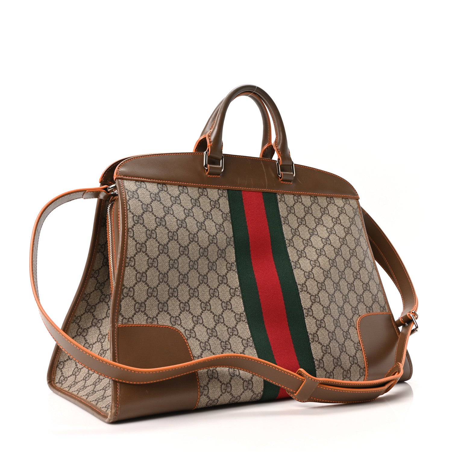 Gucci GG Supreme Monogram Medium Web Duffle Beige Brown Orange 2 of 10