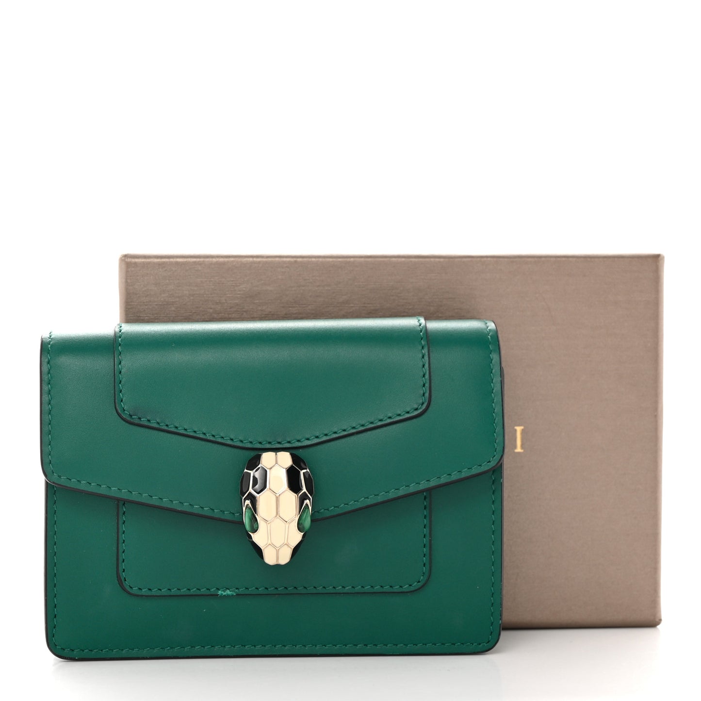 Calfskin Serpenti Forever Purse Card Holder Emerald Violet Amethyst