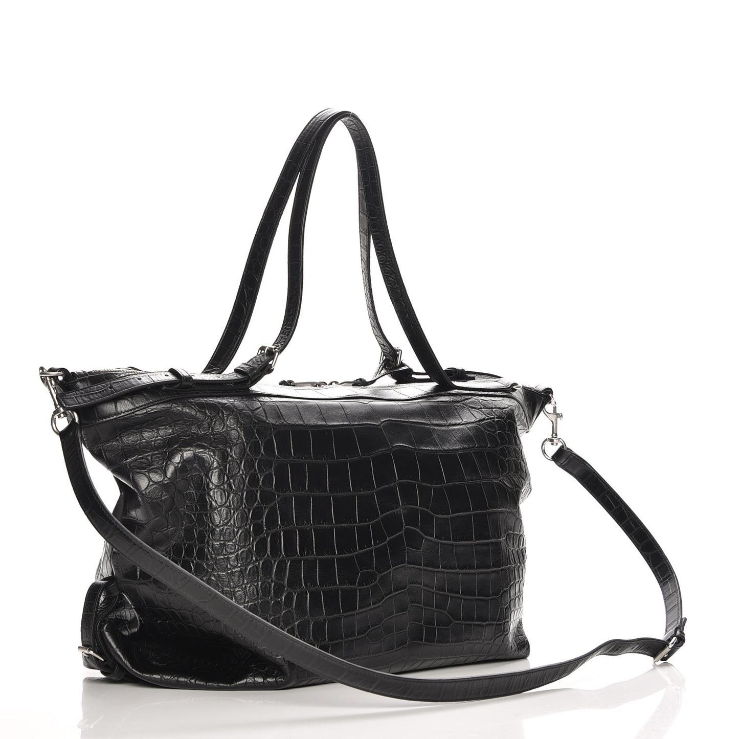 Calfskin Crocodile Embossed Large Convertible ID Bag Black
