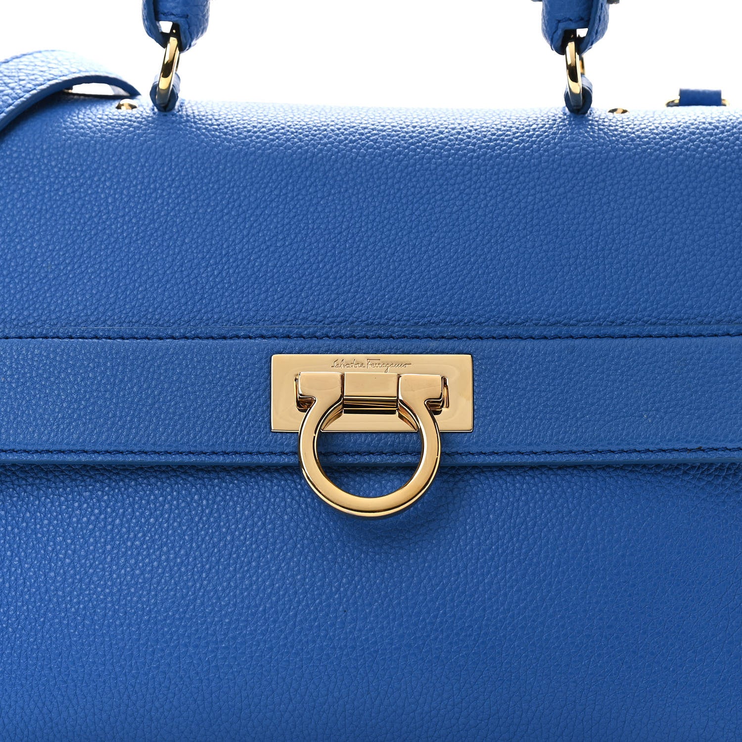 Salvatore Ferragamo Grained Calfskin Sofia Satchel Blue 6 of 8