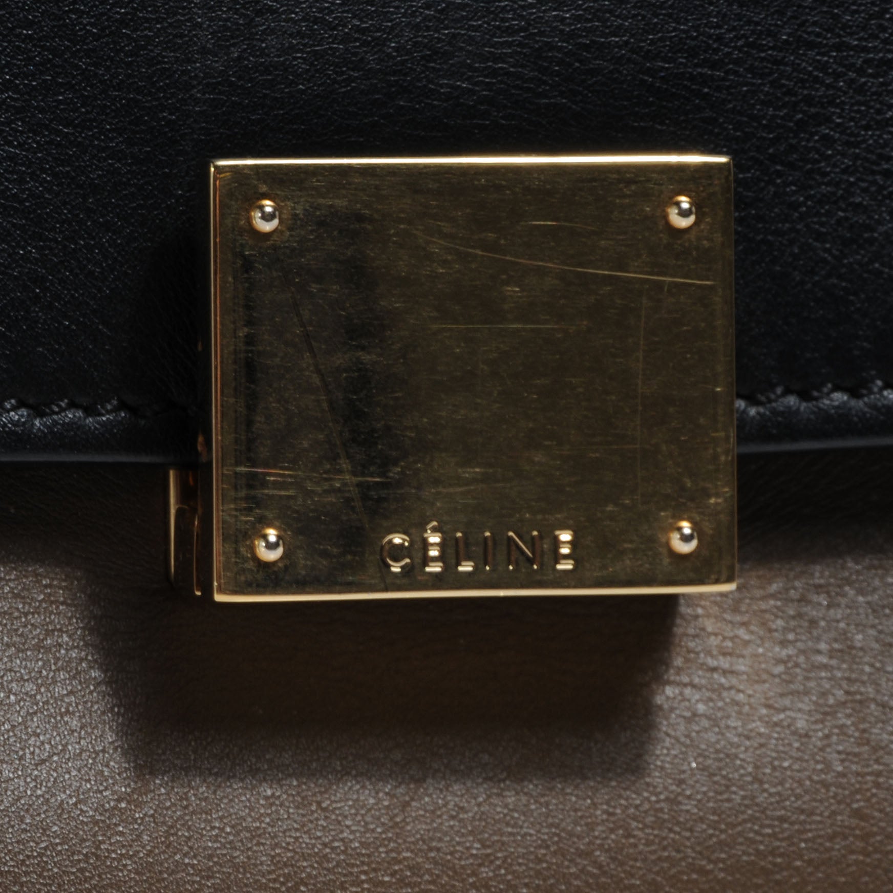 Celine Calfskin and Suede Large Tri-Color Trapeze Black Brown Beige 8 of 9