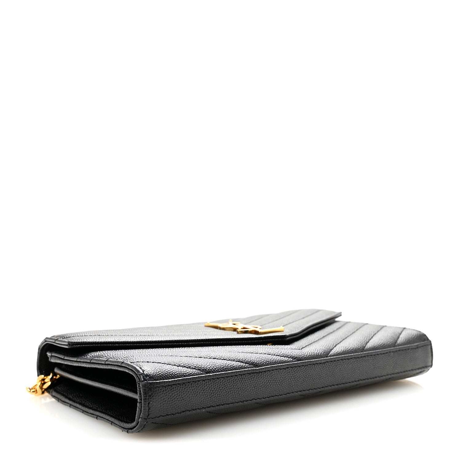 Saint Laurent Grain De Poudre Matelasse Chevron Monogram Chain Wallet Black 4 of 9