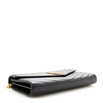 Saint Laurent Grain De Poudre Matelasse Chevron Monogram Chain Wallet Black 4 of 9