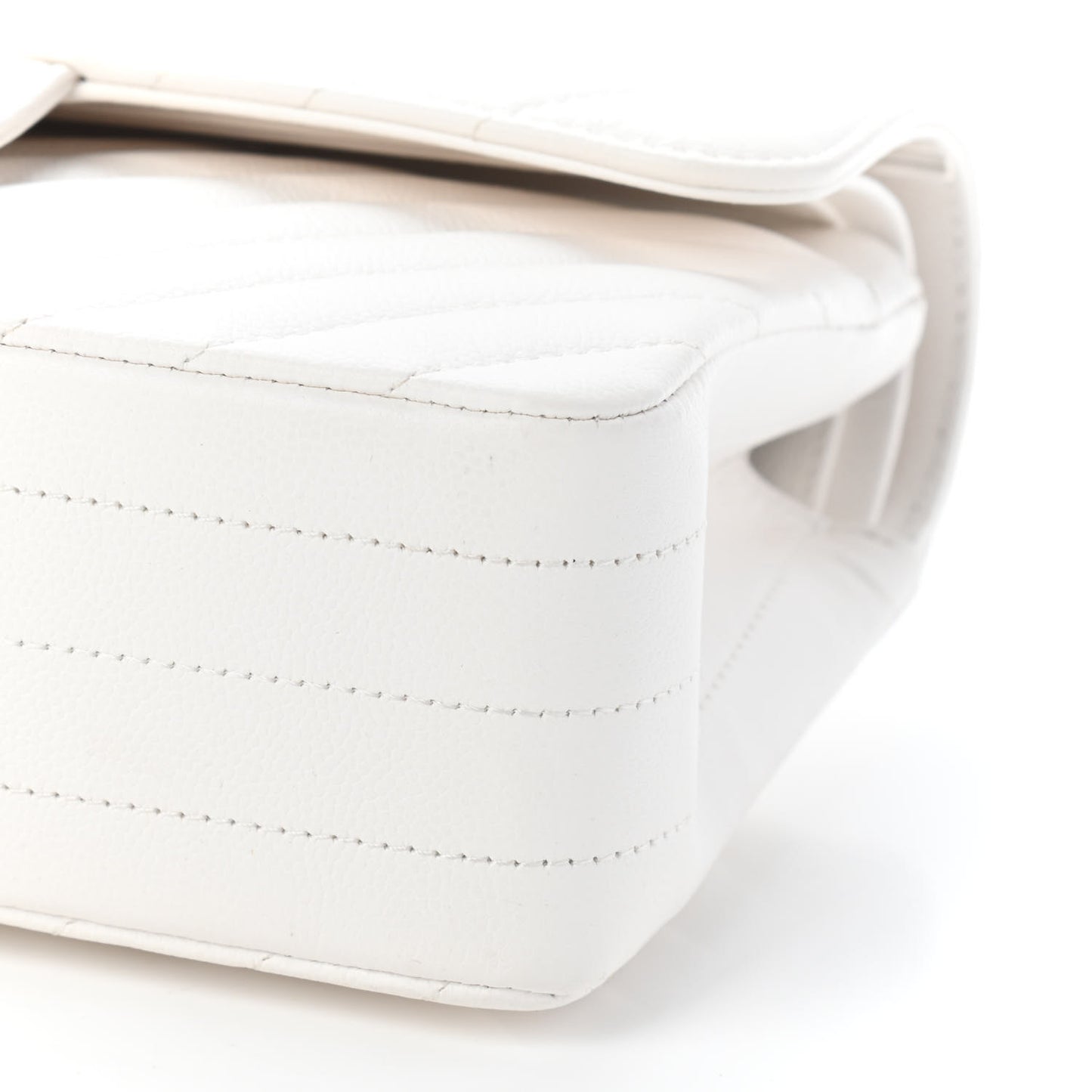 Caviar Chevron Quilted Small Double Flap White