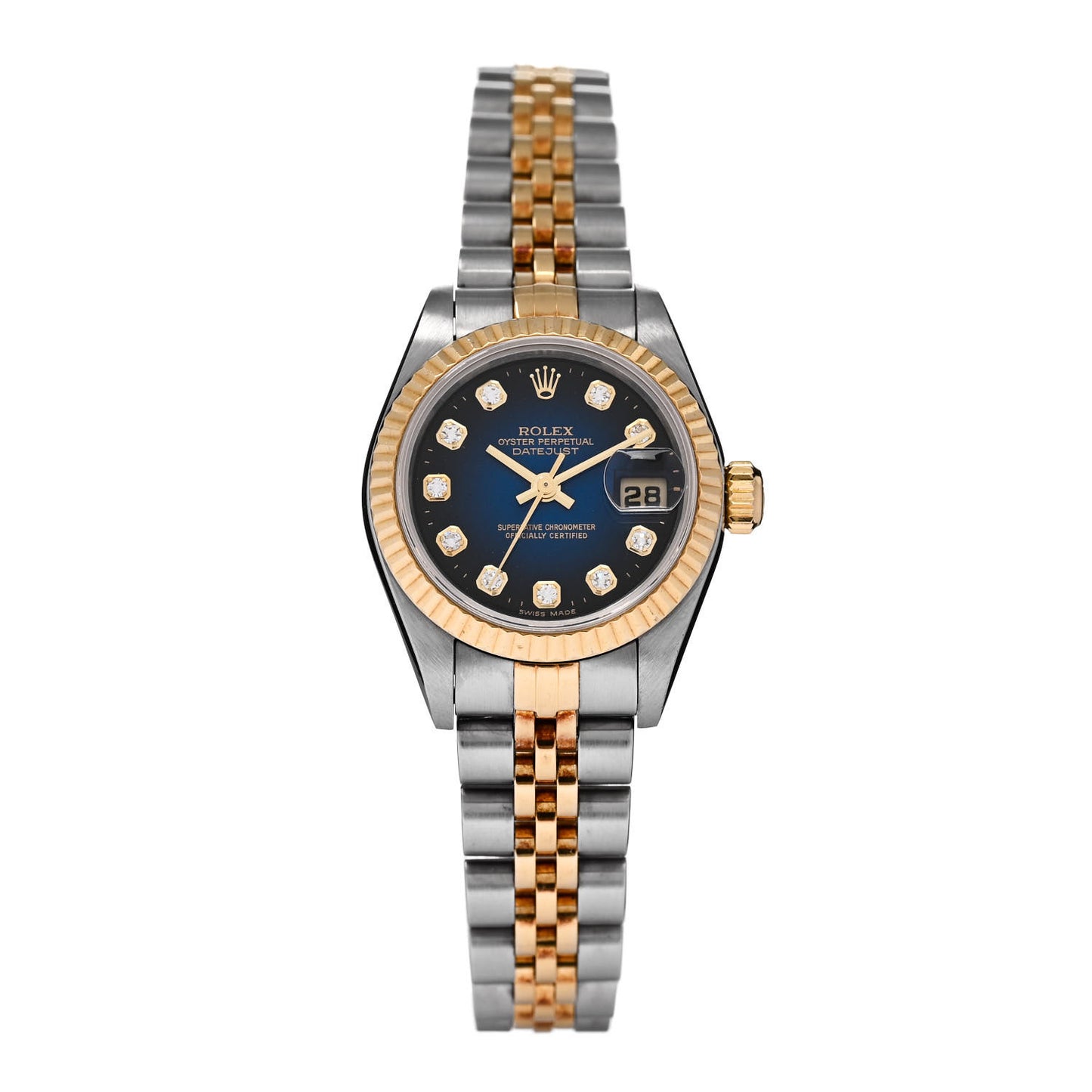 Stainless Steel 18K Yellow Gold Diamond 26mm Oyster Perpetual Datejust Watch Blue Gradient 69173
