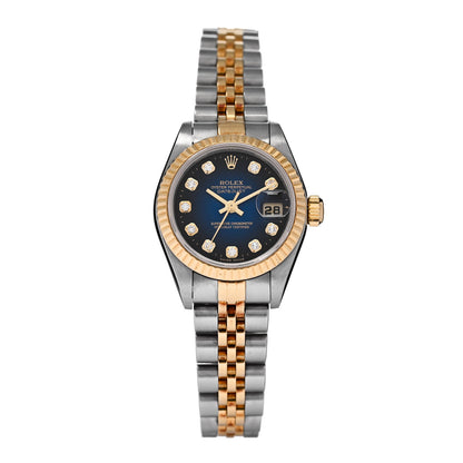 Rolex Stainless Steel 18K Yellow Gold Diamond 26mm Oyster Perpetual Datejust Watch Blue Gradient 69173 1 of 4