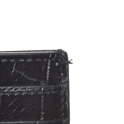 Saint Laurent Calfskin Crocodile Embossed Monogram Credit Card Case Black 3 of 8