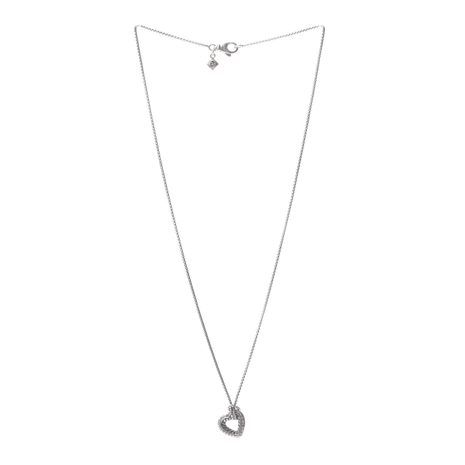 David Yurman Sterling Silver Diamond Open Heart Cable Necklace 3 of 4