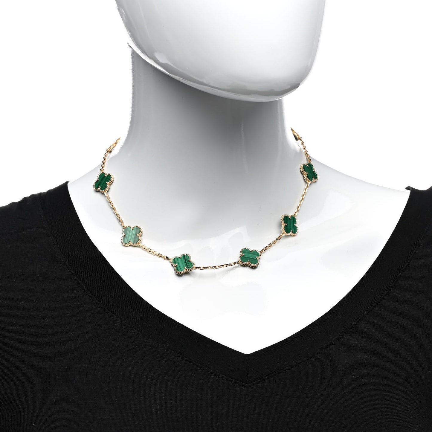 18K Yellow Gold Malachite 10 Motifs Vintage Alhambra Necklace