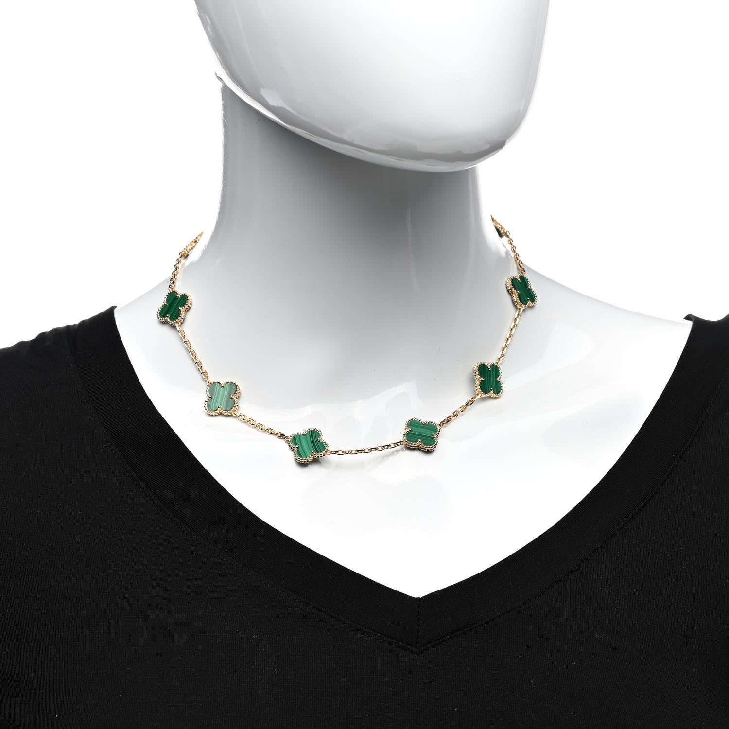 Van Cleef & Arpels 18K Yellow Gold Malachite 10 Motifs Vintage Alhambra Necklace 2 of 6