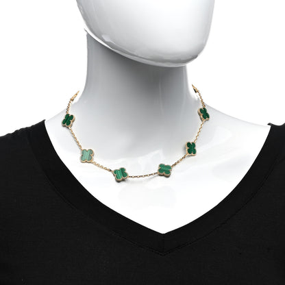 Van Cleef & Arpels 18K Yellow Gold Malachite 10 Motifs Vintage Alhambra Necklace 2 of 6
