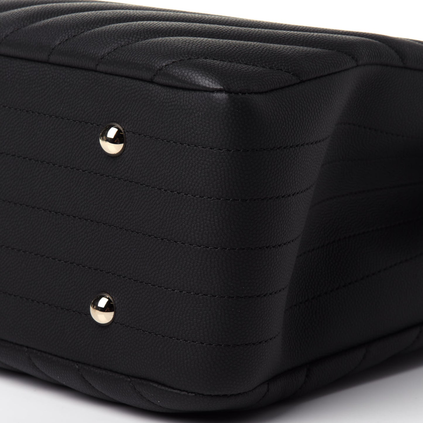 Caviar Flat Chevron Quilted Large Shopping Tote Black