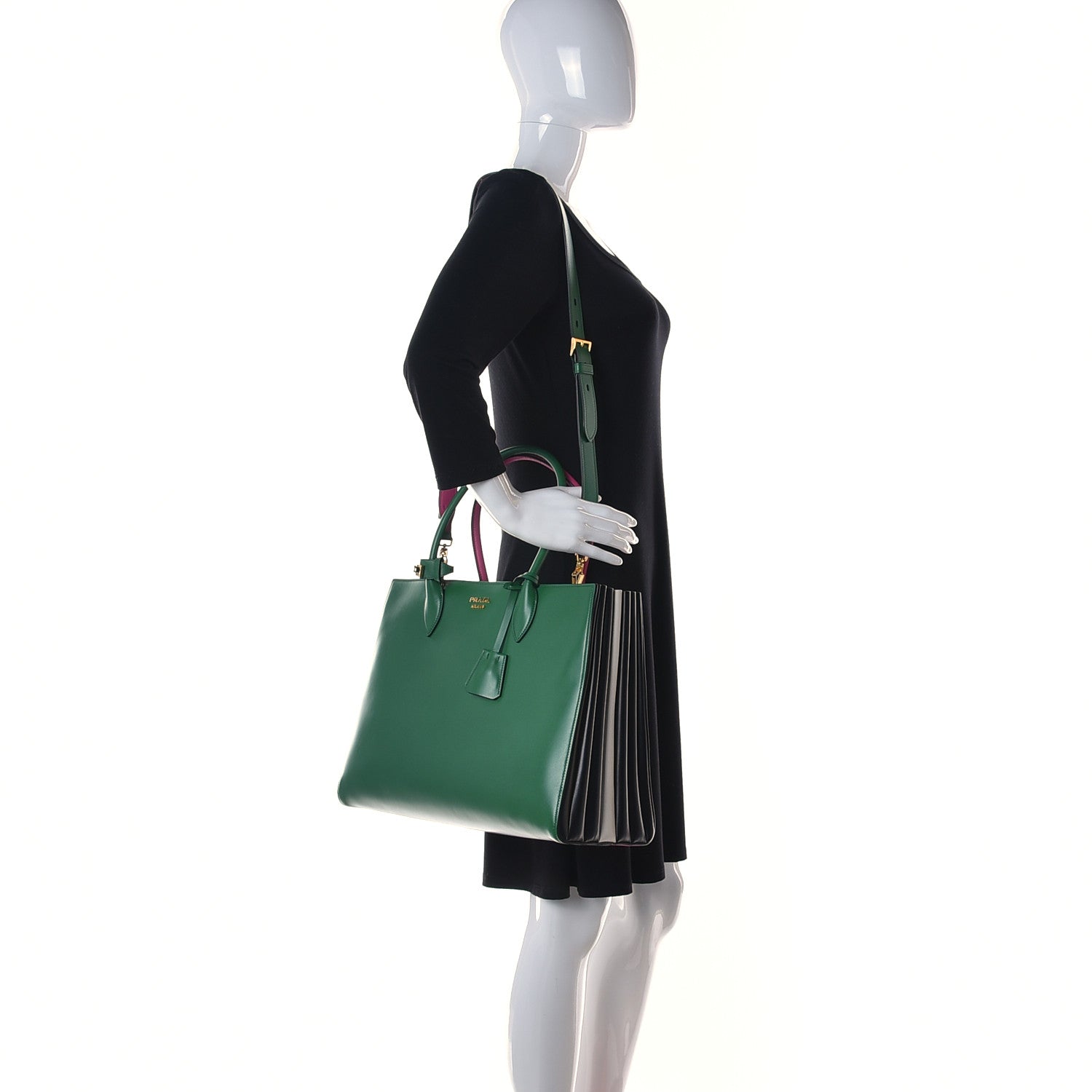 Prada City Calfskin Medium Colorblock Bibliothèque Tote Green Pink 2 of 9