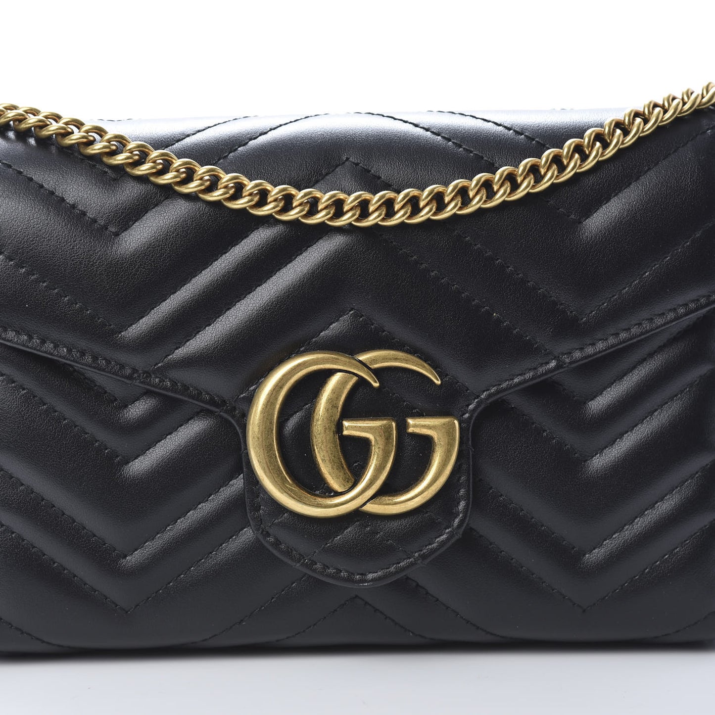 Calfskin Matelasse GG Marmont Chain Wallet Black