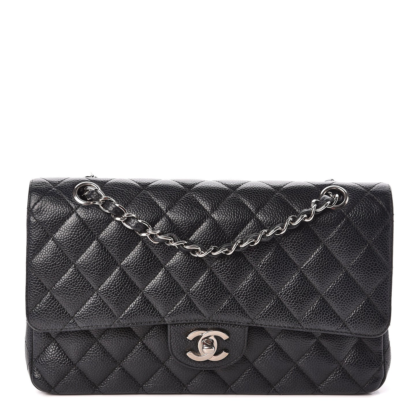 Caviar Quilted Medium Double Flap Black