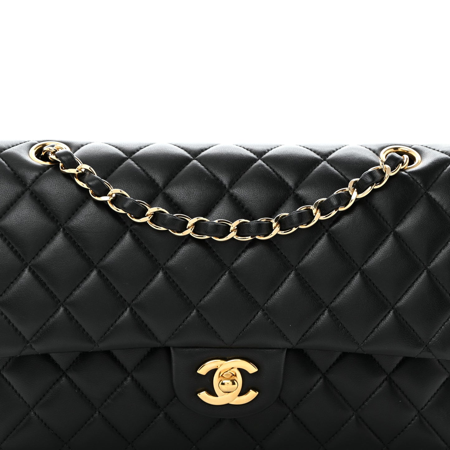 Lambskin Quilted Medium Double Flap Black