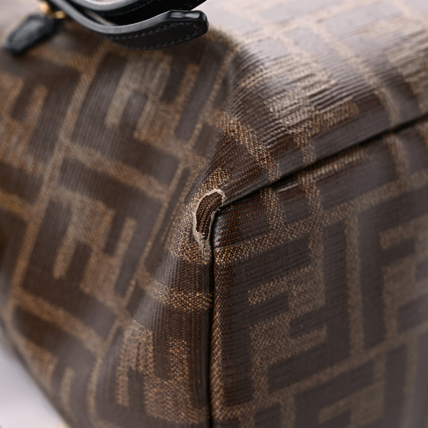 Fendi Glazed Fabric Vitello Century FF 1974 Stamp Patch Mini Backpack Mogano Panna Black 9 of 16